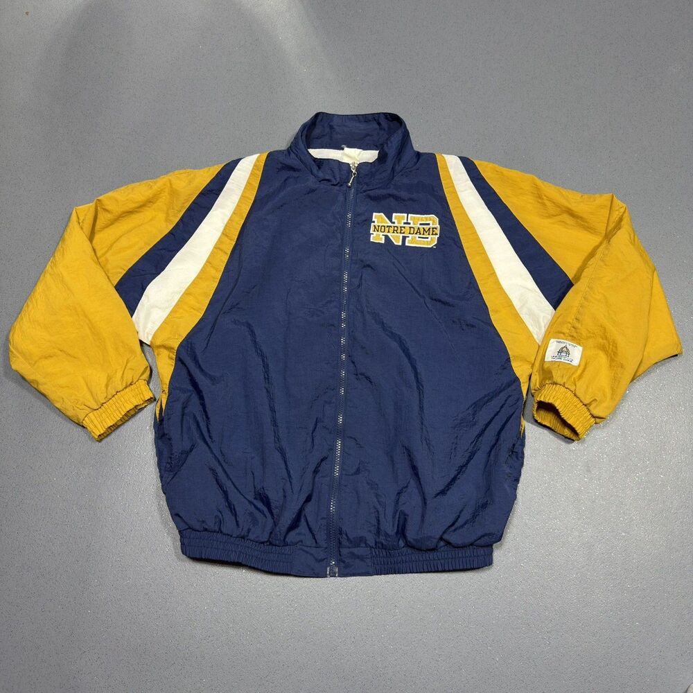 Vintage 90s Notre Dame Fighting Irish Windbreaker Jacket Mens Large Navy Gold
